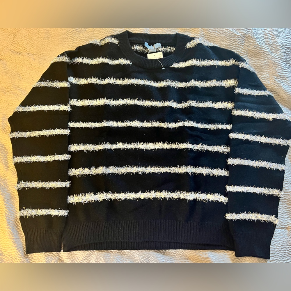 Black sweater with silver stripes, size L